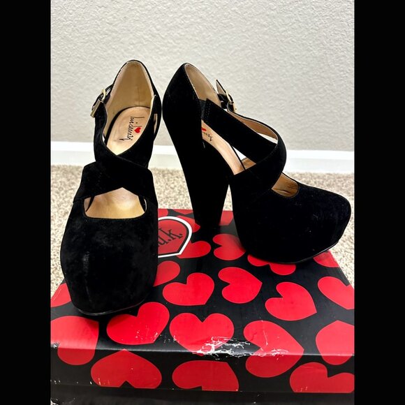 Black Luichiny Dolly Velvet Platform Heel Retro Goth Y2K Designer Formal Witch 8 - Picture 5 of 13